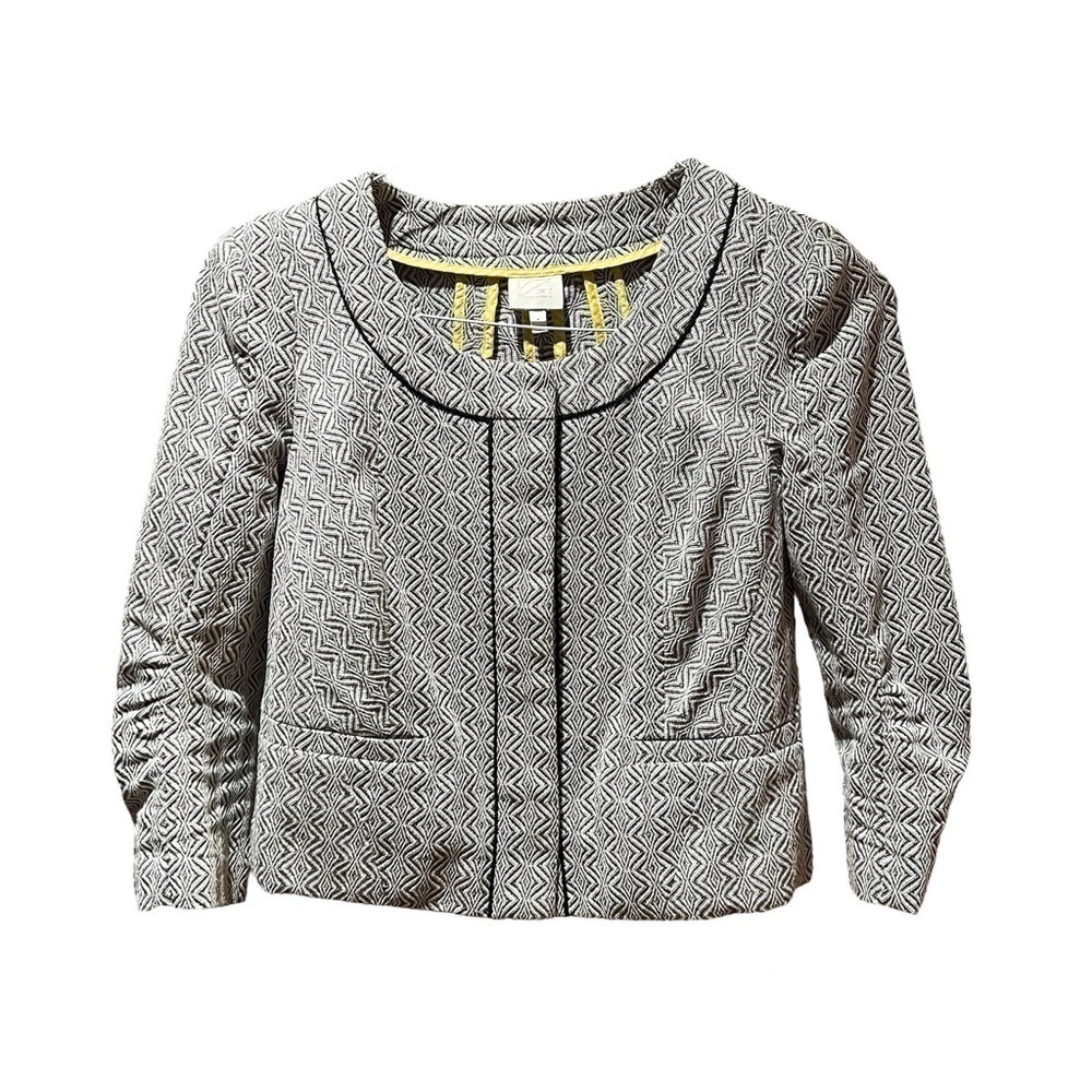 Anthropologie Cropped Jacket Gray White Textured Blazer Size 4 Parisian Chic